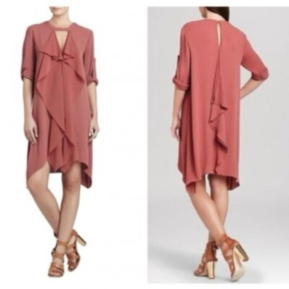 BCBGMaxAzria Dusty Rose Asymmetrical Ruffle Tunic Dress
